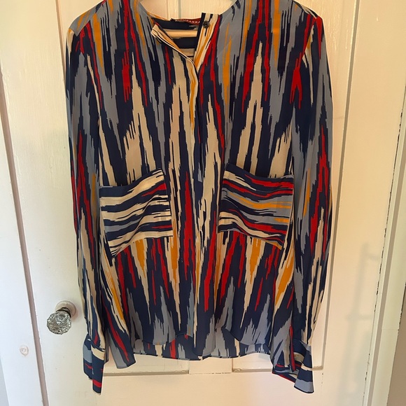 Altuzarra Graphic Red and Blue Long Sleeve 100% Silk Blouse. - Picture 1 of 7